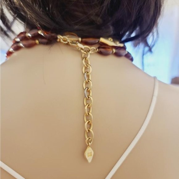 GIVENCHY Brown Amber Gold Plated Tortoiseshell Beads Necklace - Picture 4 of 10